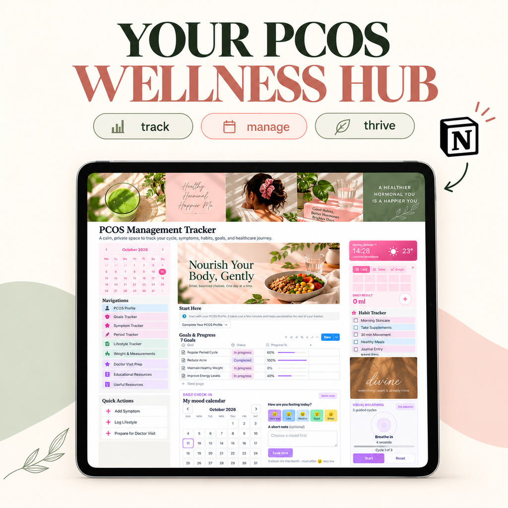 PCOS Clarity Complete Bundle: Workbook + Notion Tracker + Companion Journal (Made for Indian Women)