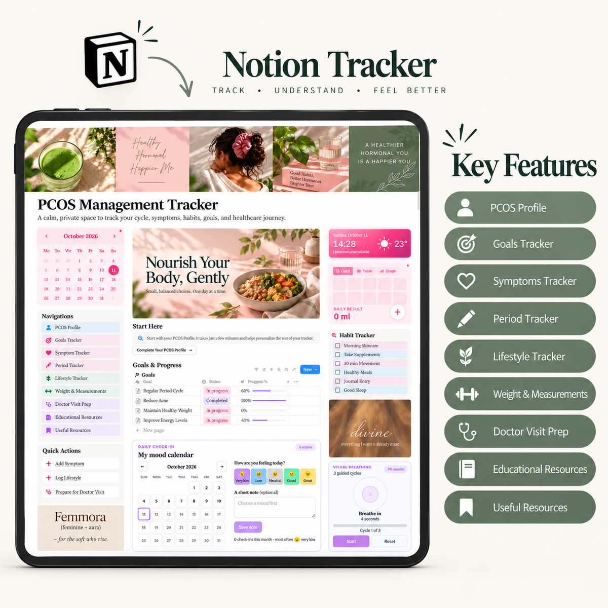 PCOS Clarity Complete Bundle: Workbook + Notion Tracker + Companion Journal (Made for Indian Women)