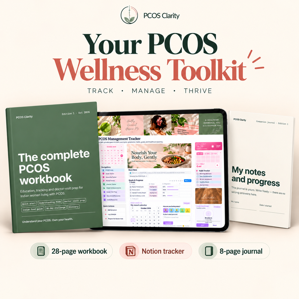 PCOS Clarity Complete Bundle: Workbook + Notion Tracker + Companion Journal (Made for Indian Women)